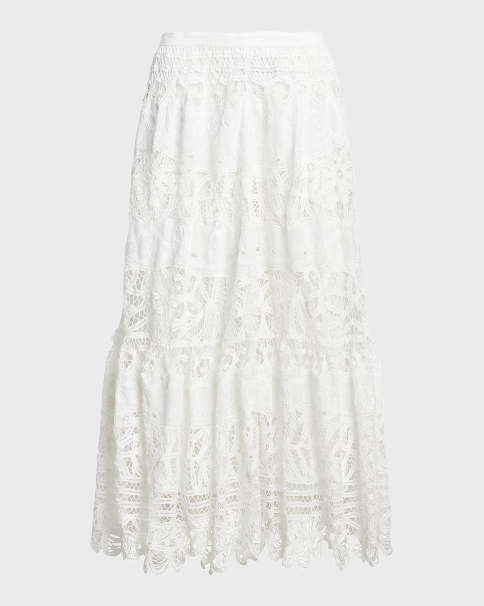 Battenberg Lace Linen Midi Skirt
